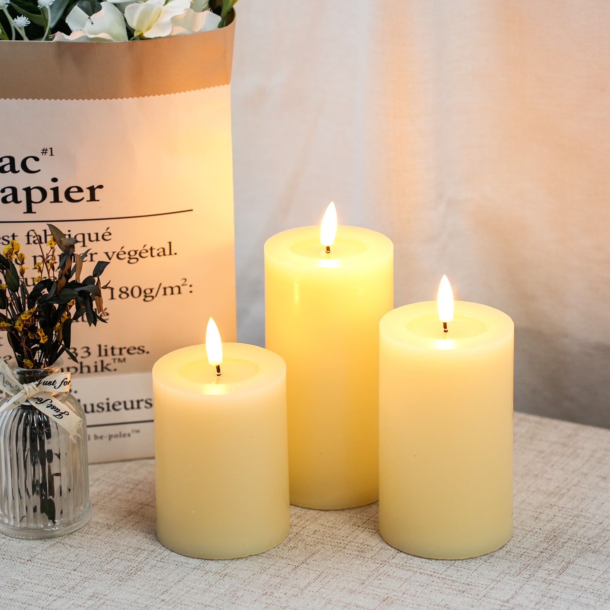Flameless Pillar Candle Set