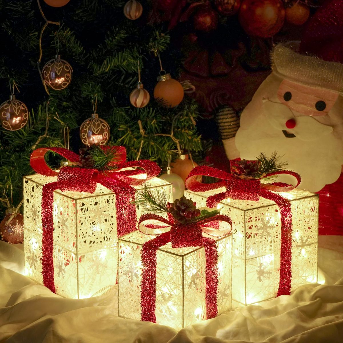 Light-Up Christmas Gift Boxes — Set of 3 (Indoor/Outdoor)