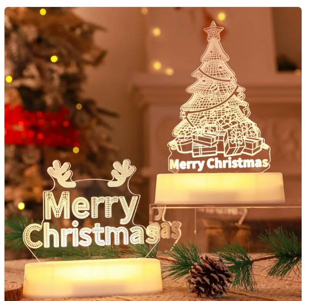 Christmas 3D Night Light — Acrylic LED Lamp, Holiday Decor & Kids' Gift Night Light